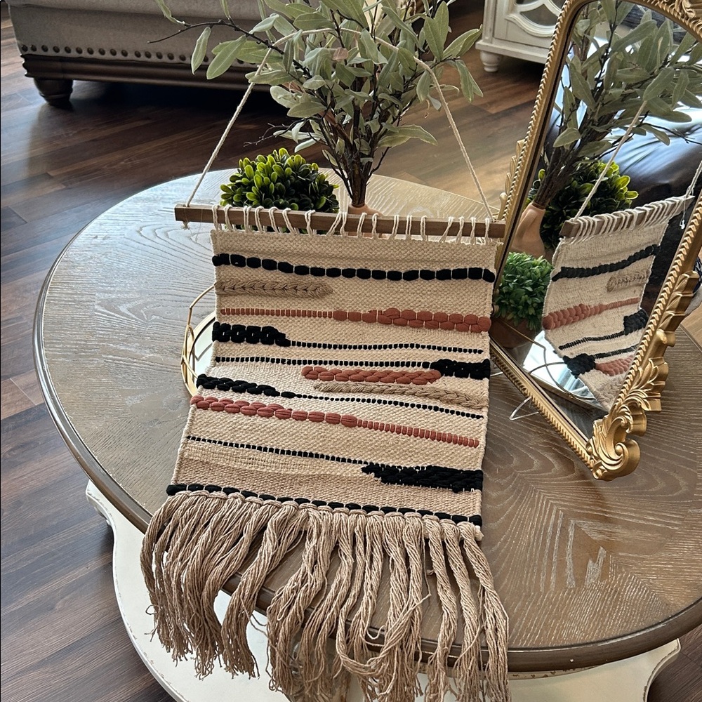 NEW! LARGE Shabby Chic Neutral Bohemian Woven Wall Hanging with Fringe
